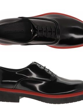 Salvatore Ferragamo Fiorino Lace-Up Shoes Black Patent Leather Size 12 New
